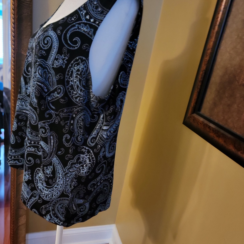 Alex Evenings Black and Silver And TEAL BLOUSE - Picture 5 of 15